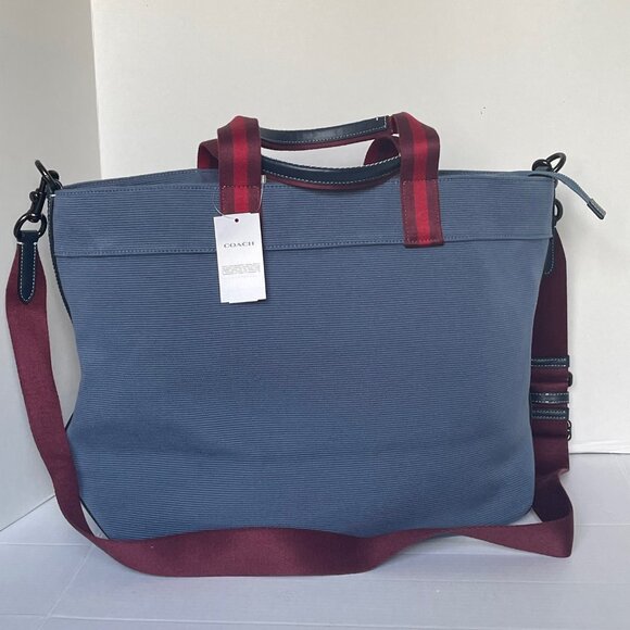 Coach Tote Bag 38 Shoulder Bag Blue Canvas Leather CJ486 Medium Zip Crossbody - Picture 2 of 12